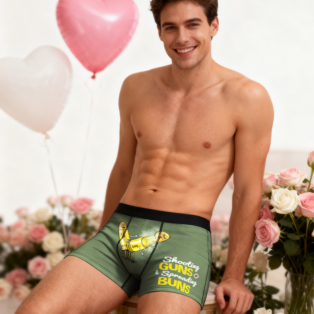 Personalized Funny Boxer Briefs Underwear with Bullet Design and Shooting Guns Spreading Buns Humorous Gifts
