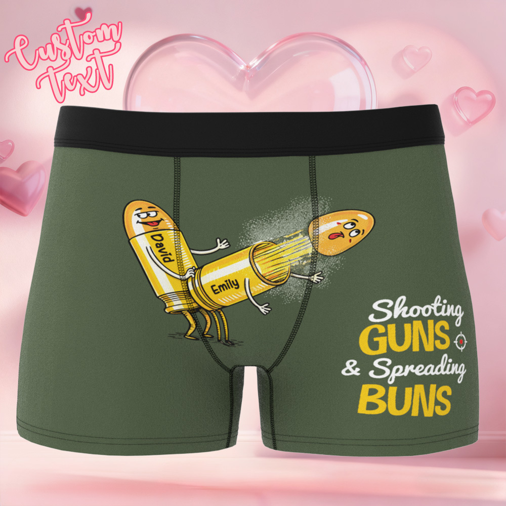 Personalized Funny Boxer Briefs Underwear with Bullet Design and Shooting Guns Spreading Buns Humorous Gifts