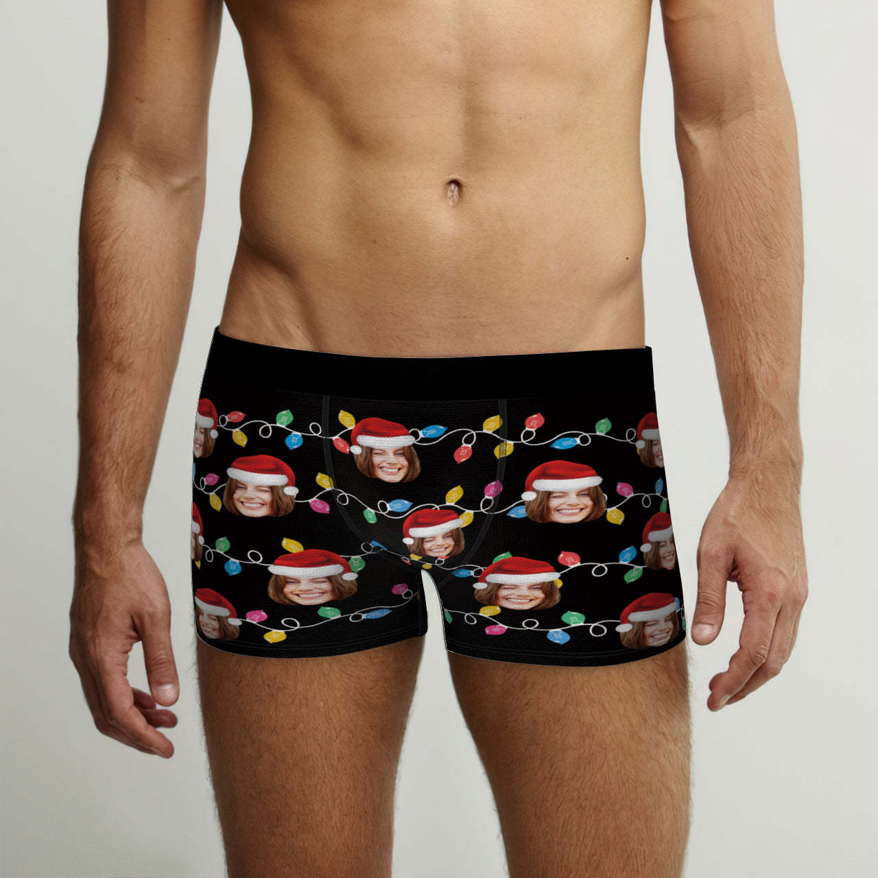 Custom Face Boxer Briefs Personalized Xmas Leds Underwear Christmas Gifts for Him - CustWitAU