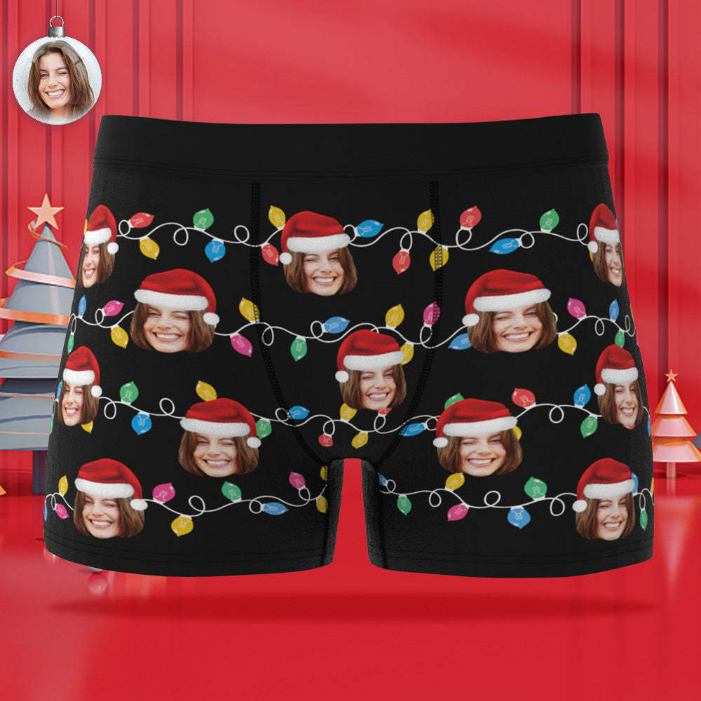 Custom Face Boxer Briefs Personalized Xmas Leds Underwear Christmas Gifts for Him - CustWitAU
