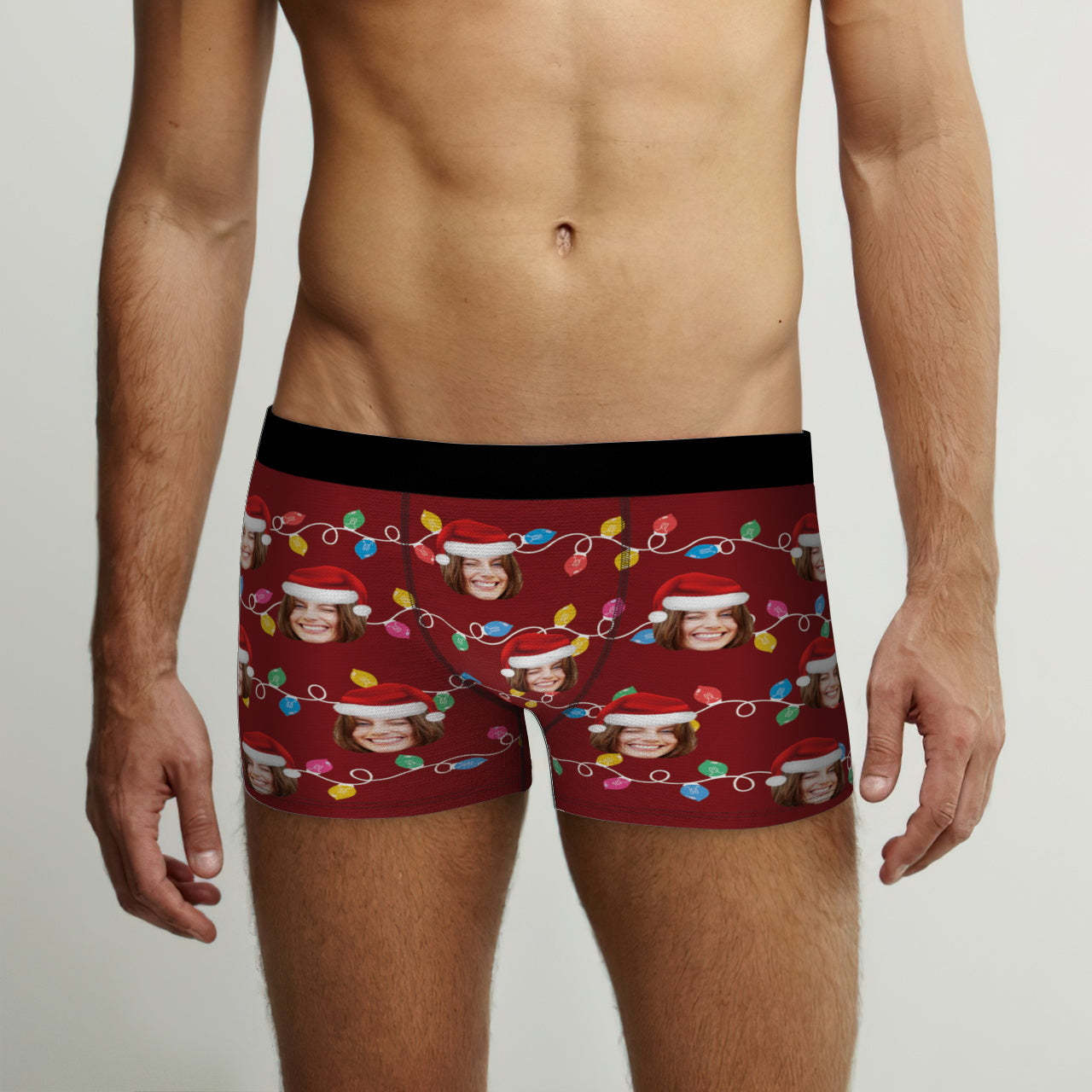 Custom Face Boxer Briefs Personalized Xmas Leds Underwear Christmas Gifts for Him - CustWitAU