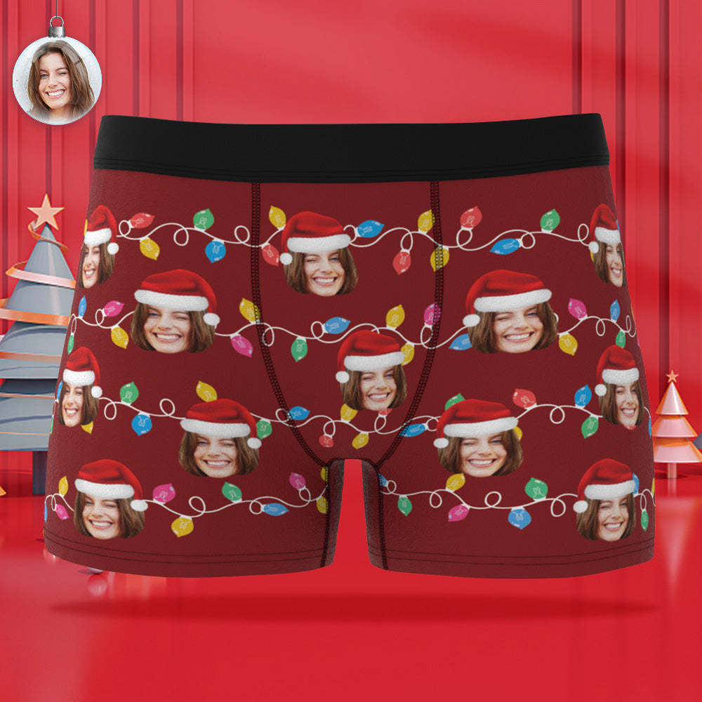 Custom Face Boxer Briefs Personalized Xmas Leds Underwear Christmas Gifts for Him - CustWitAU