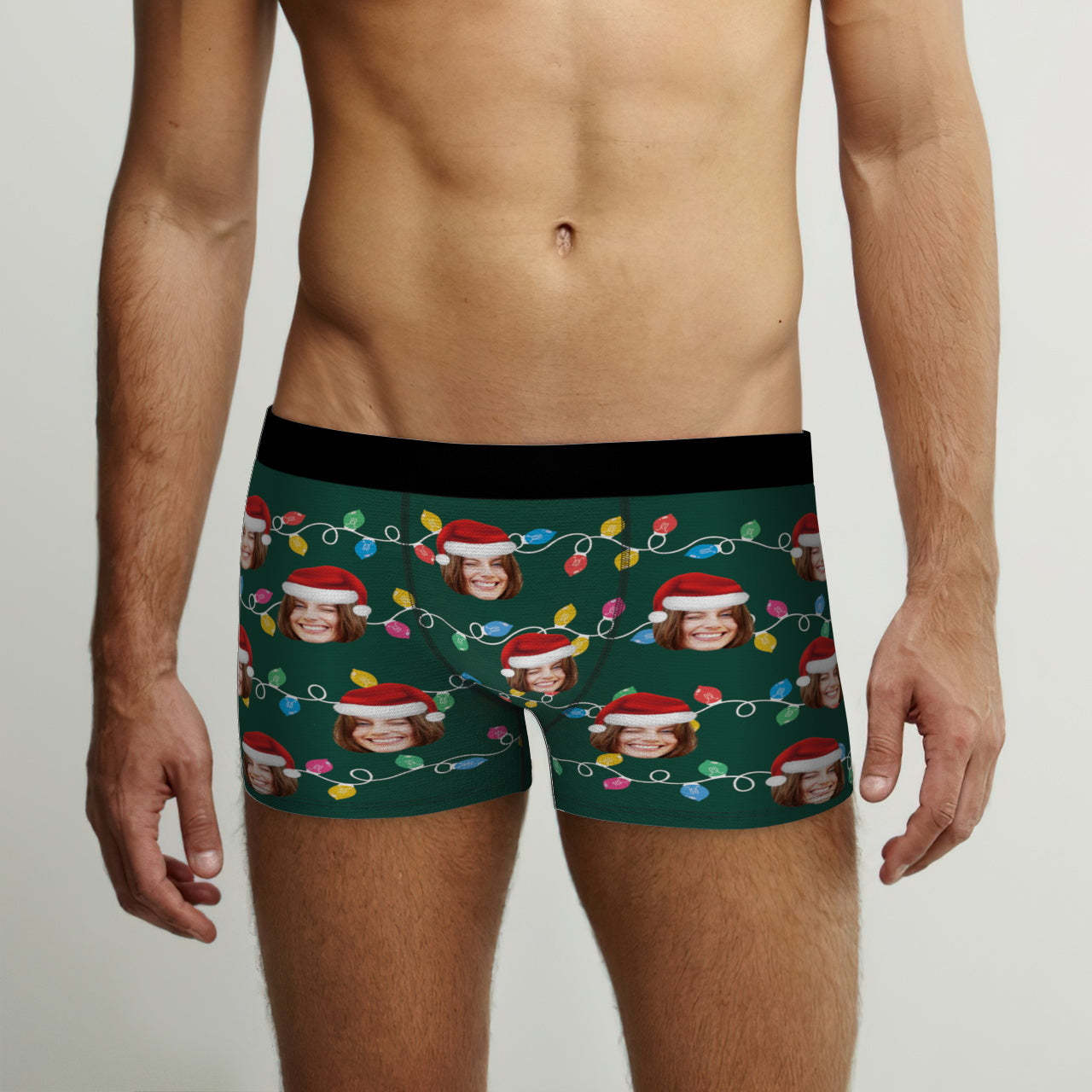 Custom Face Boxer Briefs Personalized Xmas Leds Underwear Christmas Gifts for Him - CustWitAU