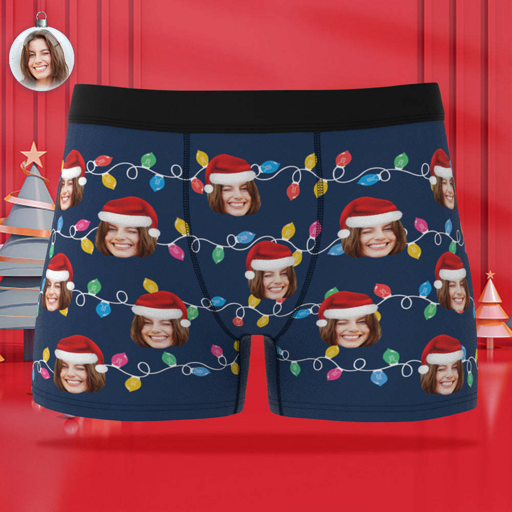Custom Face Boxer Briefs Personalized Xmas Leds Underwear Christmas Gifts for Him - CustWitAU