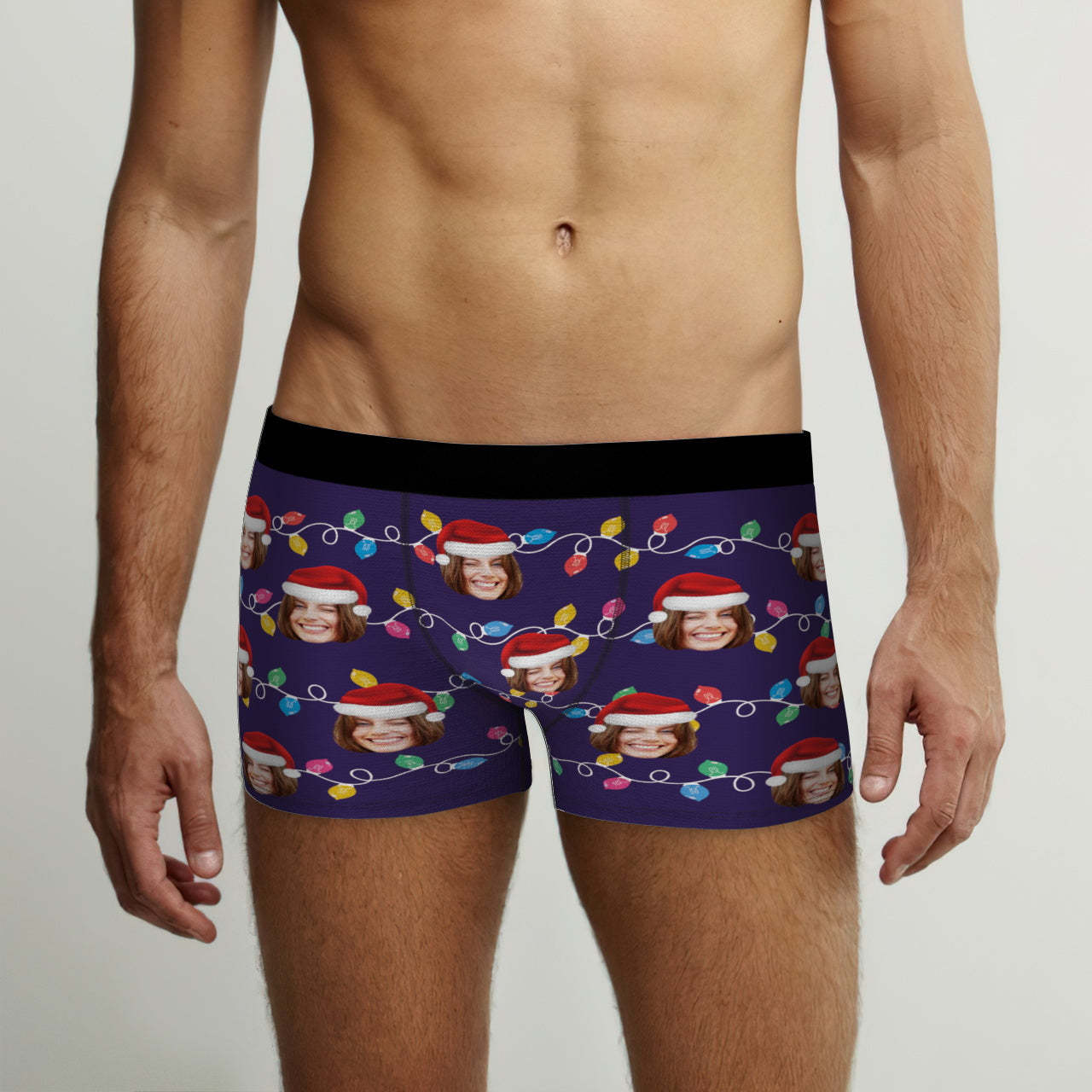 Custom Face Boxer Briefs Personalized Xmas Leds Underwear Christmas Gifts for Him - CustWitAU