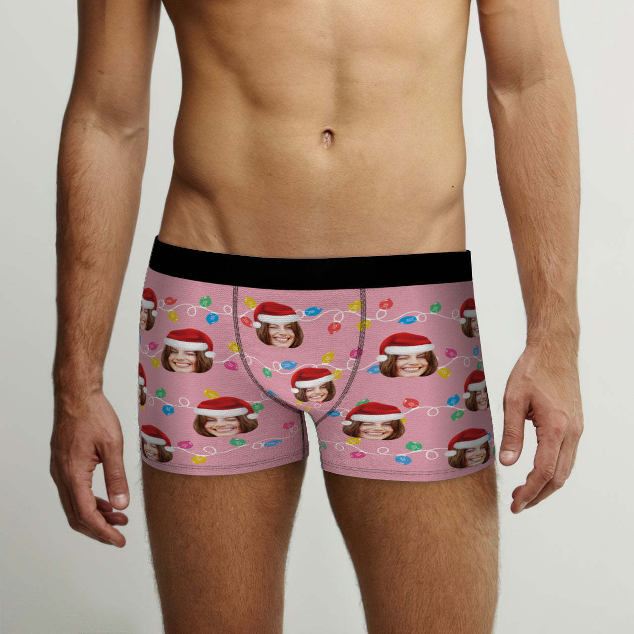 Custom Face Boxer Briefs Personalized Xmas Leds Underwear Christmas Gifts for Him - CustWitAU