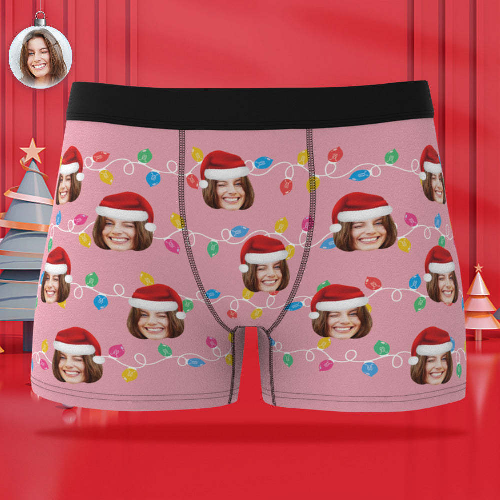 Custom Face Boxer Briefs Personalized Xmas Leds Underwear Christmas Gifts for Him - CustWitAU