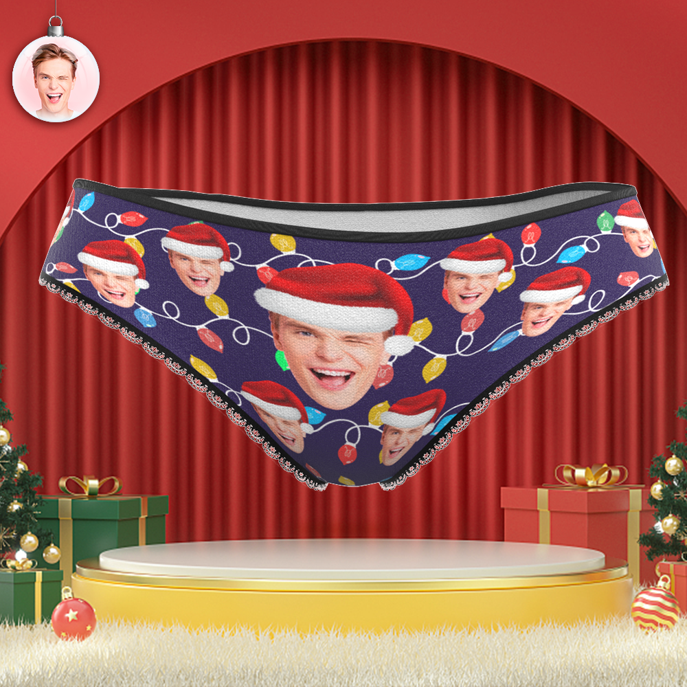 Custom Face Panties Personalized Photo Christmas Xmas Leds Lace Panties for Women - CustWitAU