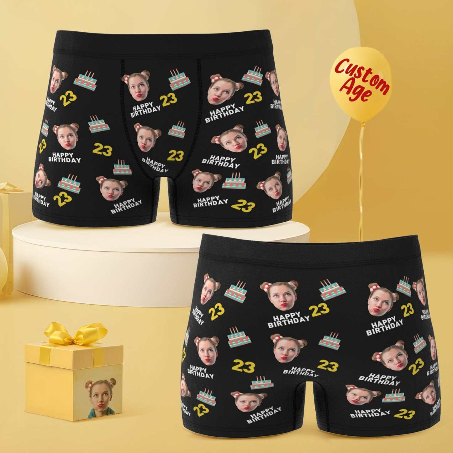 Custom Face Boxer Shorts with Age Birthday Cake Boxer Personalized Birthday Gift for Boyfriend