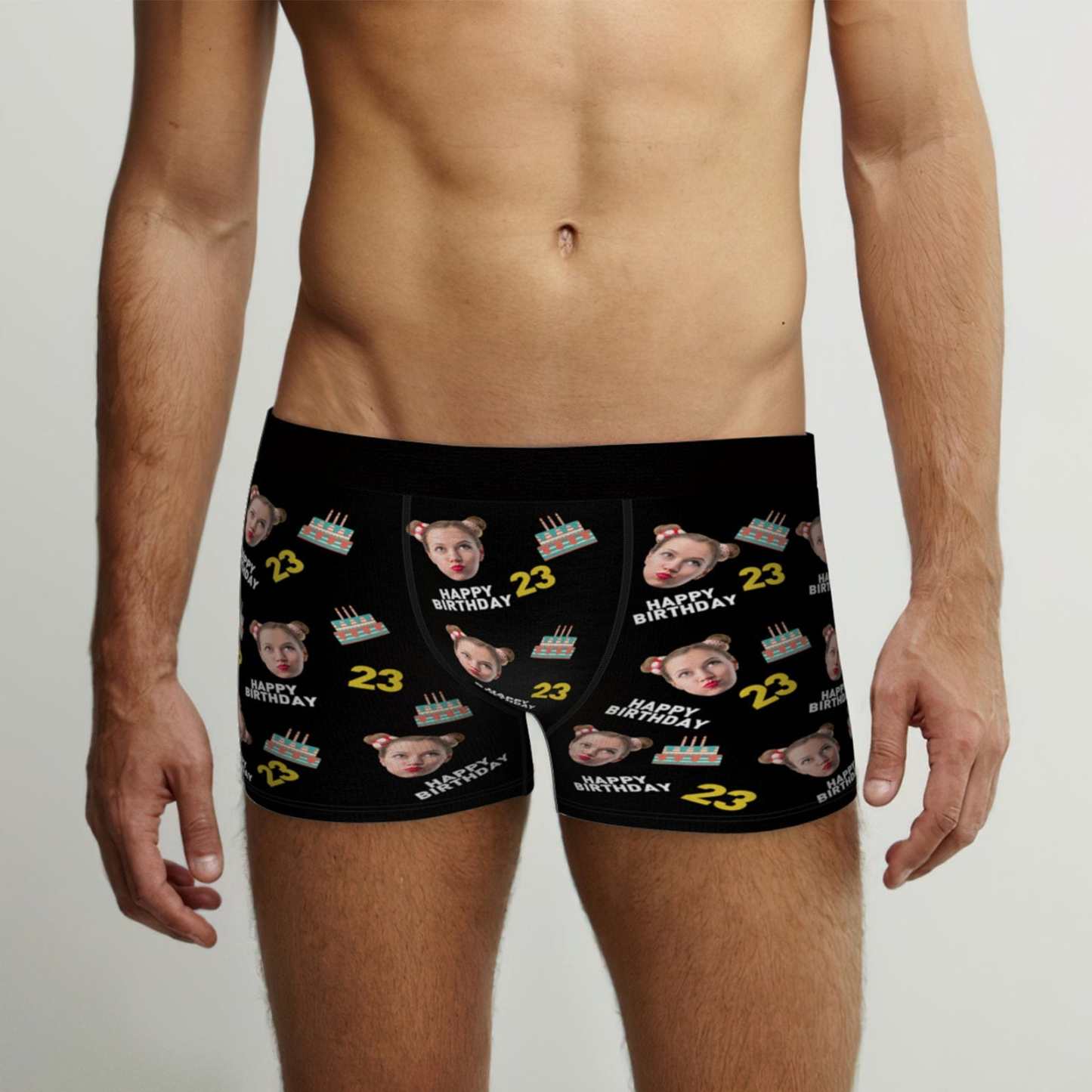 Custom Face Boxer Shorts with Age Birthday Cake Boxer Personalized Birthday Gift for Boyfriend
