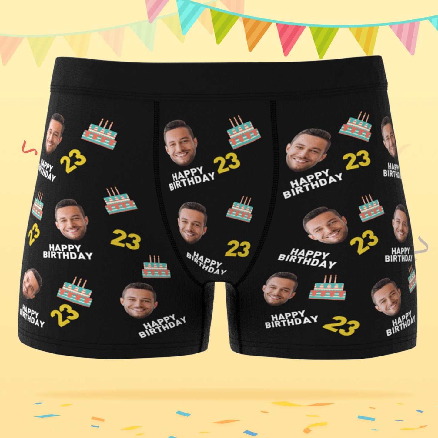 Custom Face Boxer Shorts with Age Birthday Cake Boxer Personalized Birthday Gift for Boyfriend