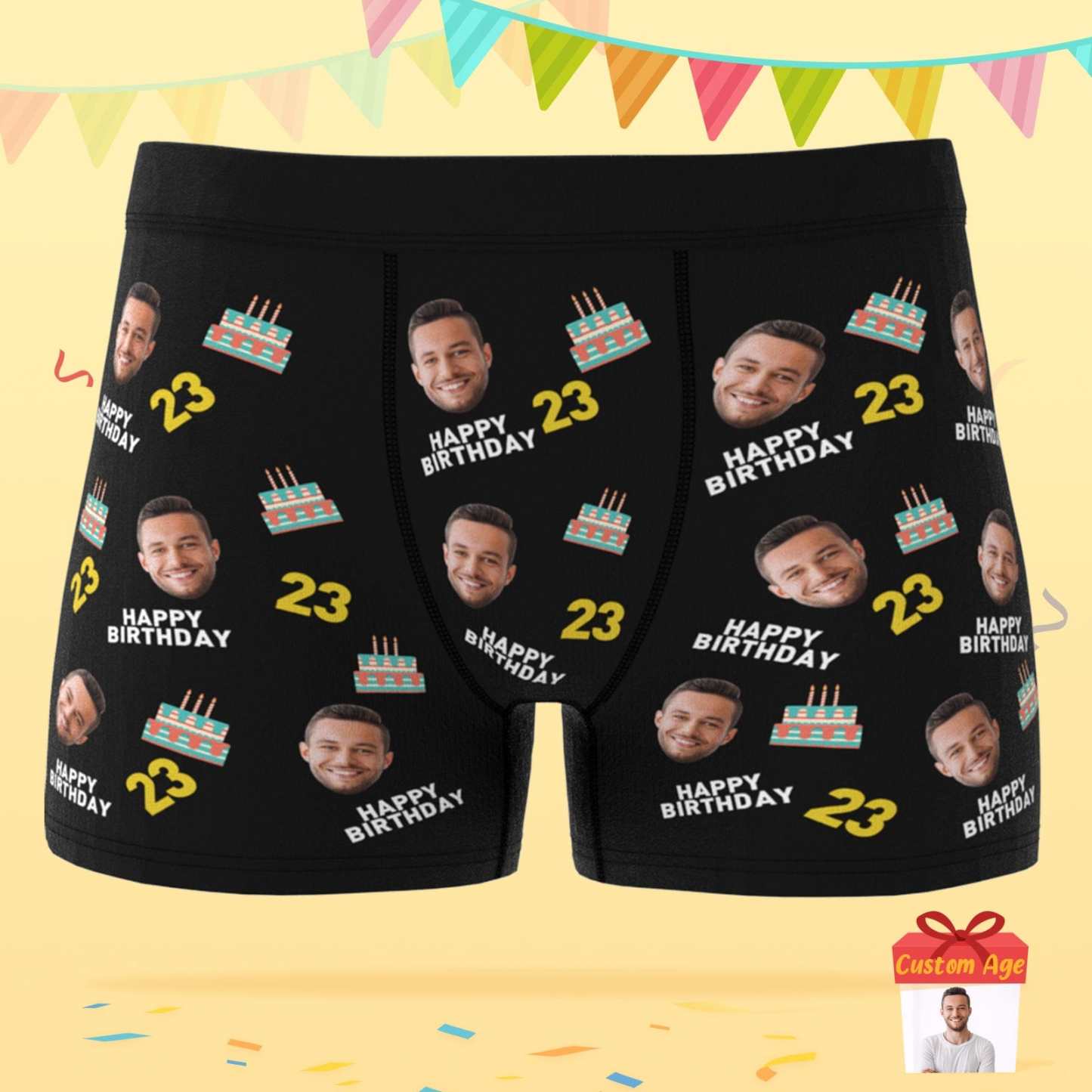 Custom Face Boxer Shorts with Age Birthday Cake Boxer Personalized Birthday Gift for Boyfriend