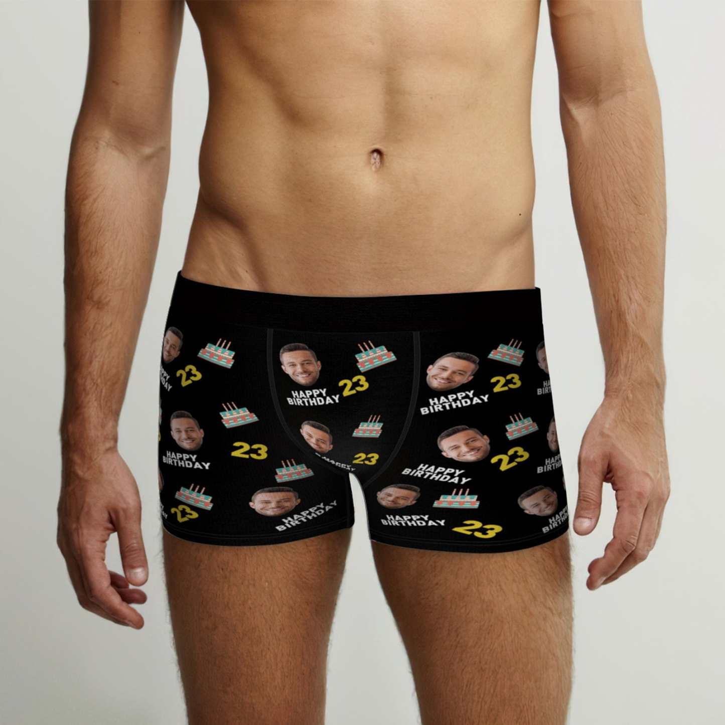 Custom Face Boxer Shorts with Age Birthday Cake Boxer Personalized Birthday Gift for Boyfriend
