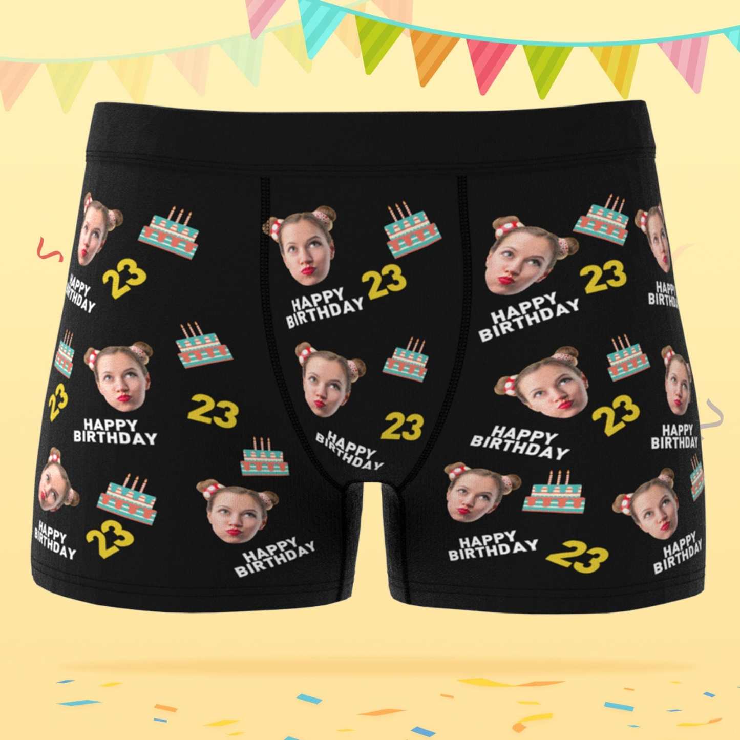 Custom Face Boxer Shorts with Age Birthday Cake Boxer Personalized Birthday Gift for Boyfriend