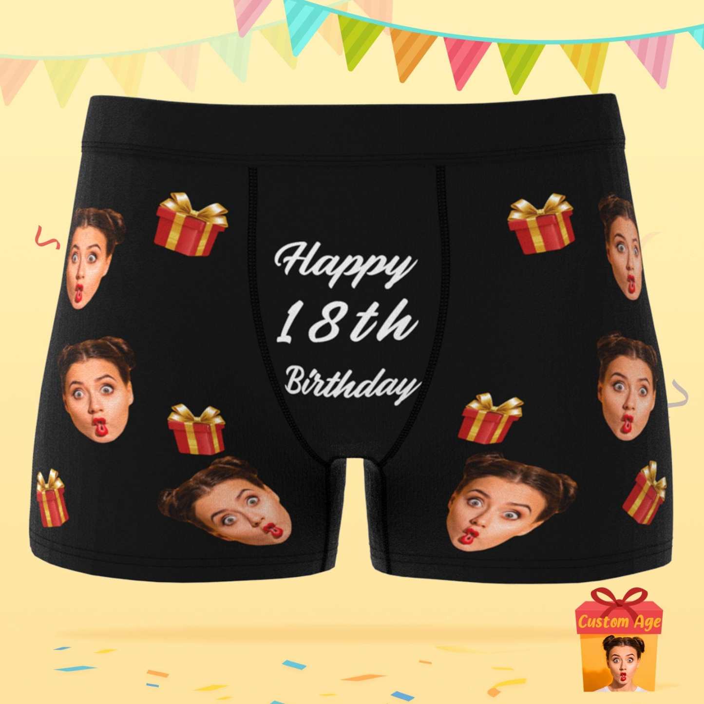 Custom Face Boxer Shorts with Age Birthday Gift for Boyfriend