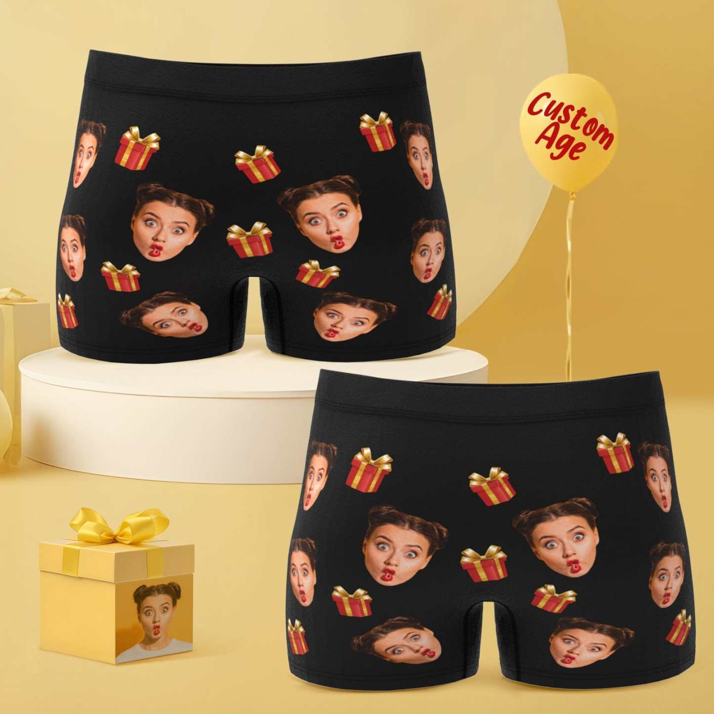 Custom Face Boxer Shorts with Age Birthday Gift for Boyfriend