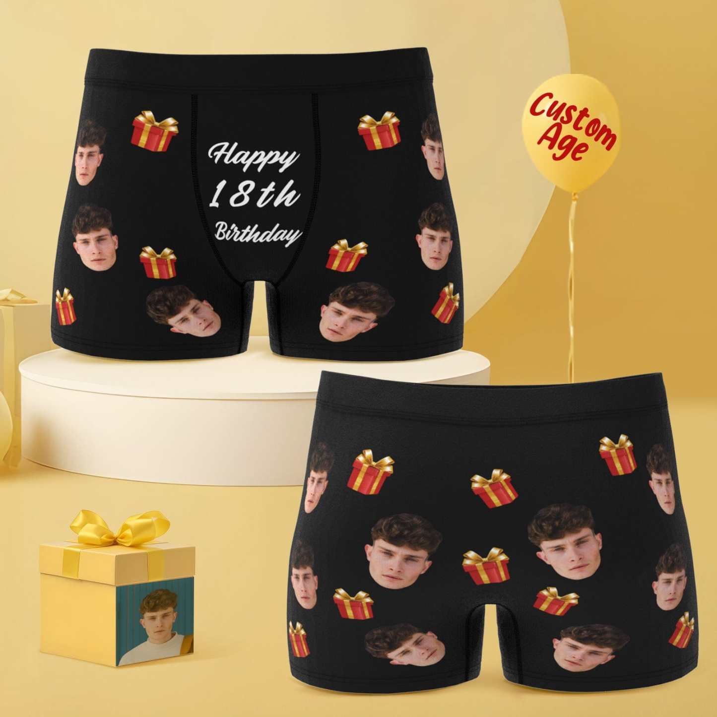 Custom Face Boxer Shorts with Age Birthday Gift for Boyfriend