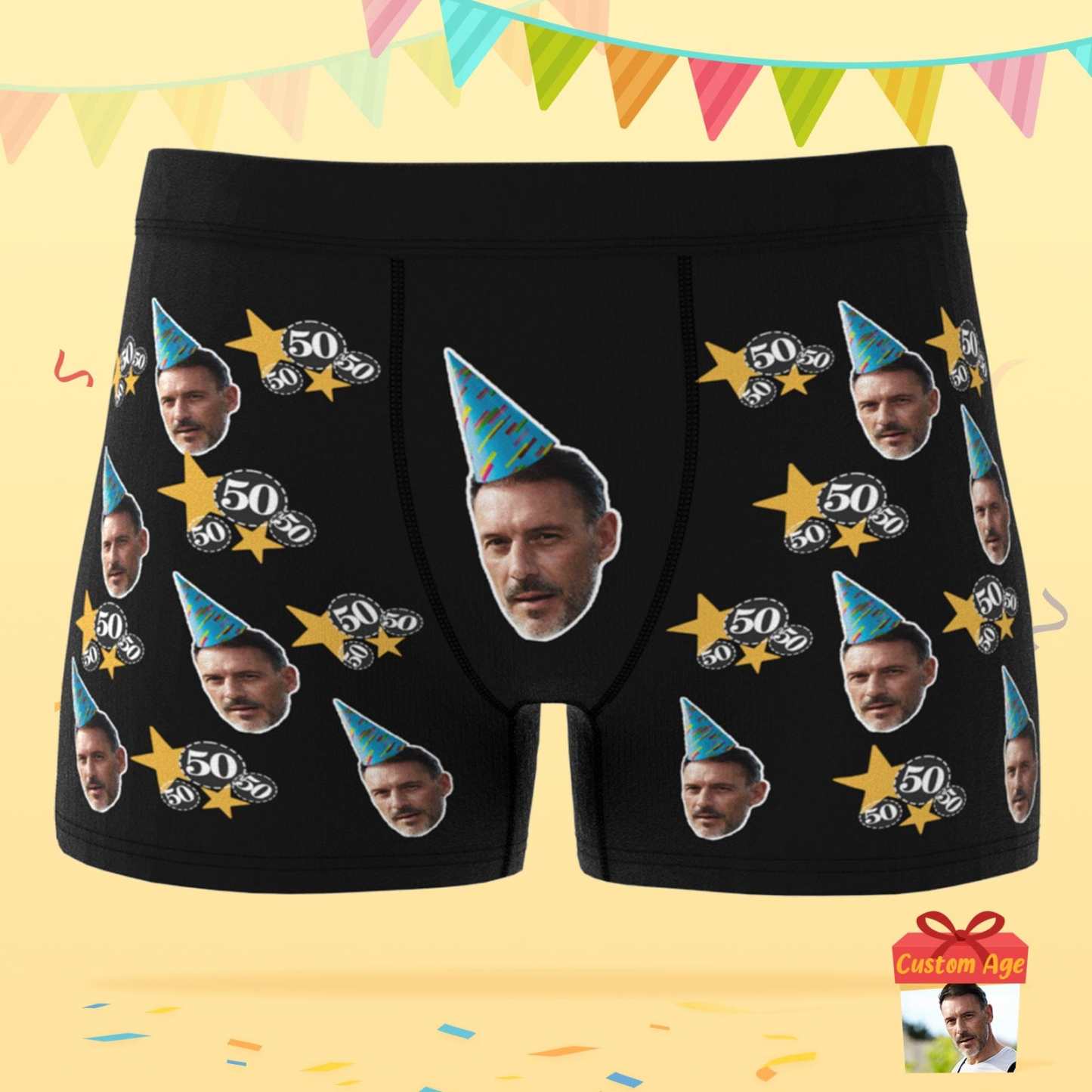 Custom Face Boxer Shorts with Age Personalized Birthday Gift for Husband