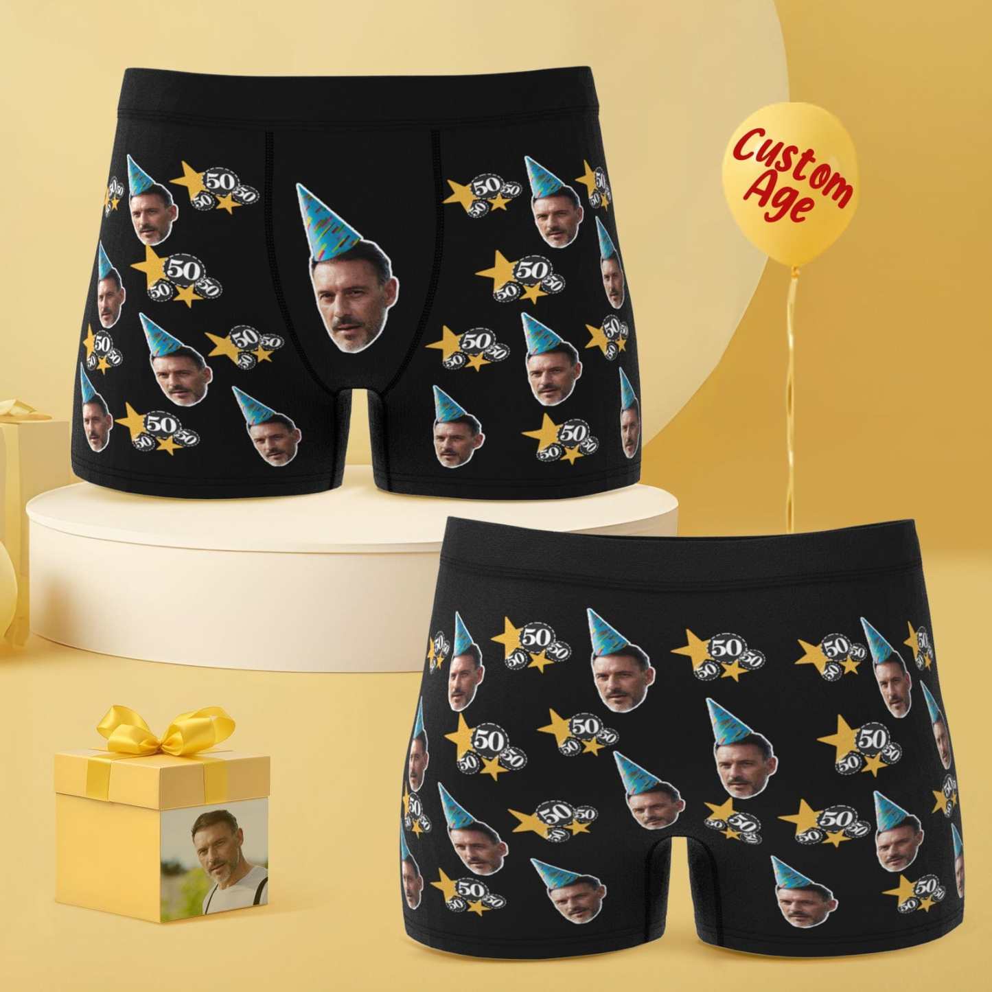 Custom Face Boxer Shorts with Age Personalized Birthday Gift for Husband