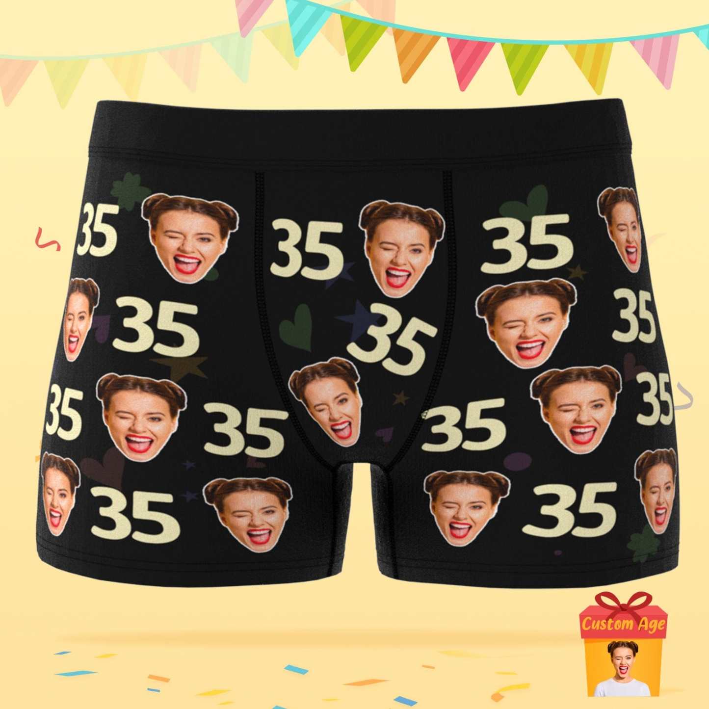 Custom Face Boxer Shorts with Age Personalized Boxer Birthday Gift for Husband