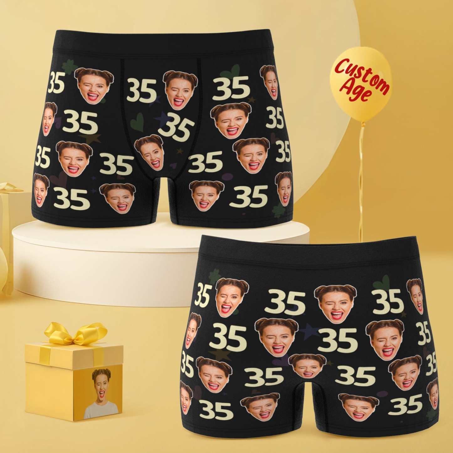 Custom Face Boxer Shorts with Age Personalized Boxer Birthday Gift for Husband