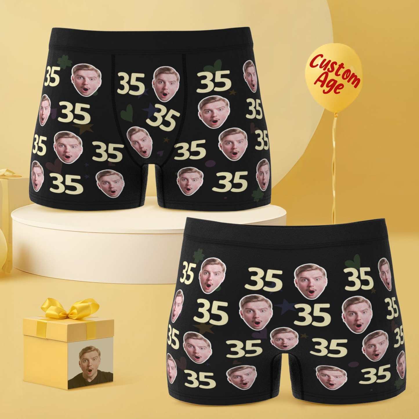Custom Face Boxer Shorts with Age Personalized Boxer Birthday Gift for Husband