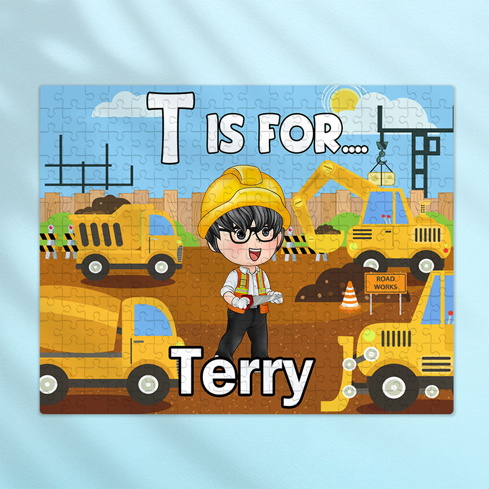 Personalized Construction Jigsaw Puzzle - Custom Puzzle Gift for Kids, Construction Birthday Party Gifts - CustWit