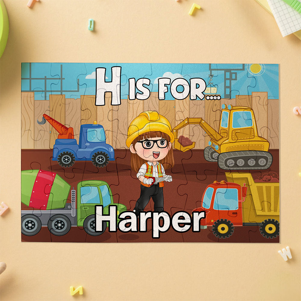 Personalized Construction Jigsaw Puzzle - Custom Puzzle Gift for Kids, Construction Birthday Party Gifts - CustWit