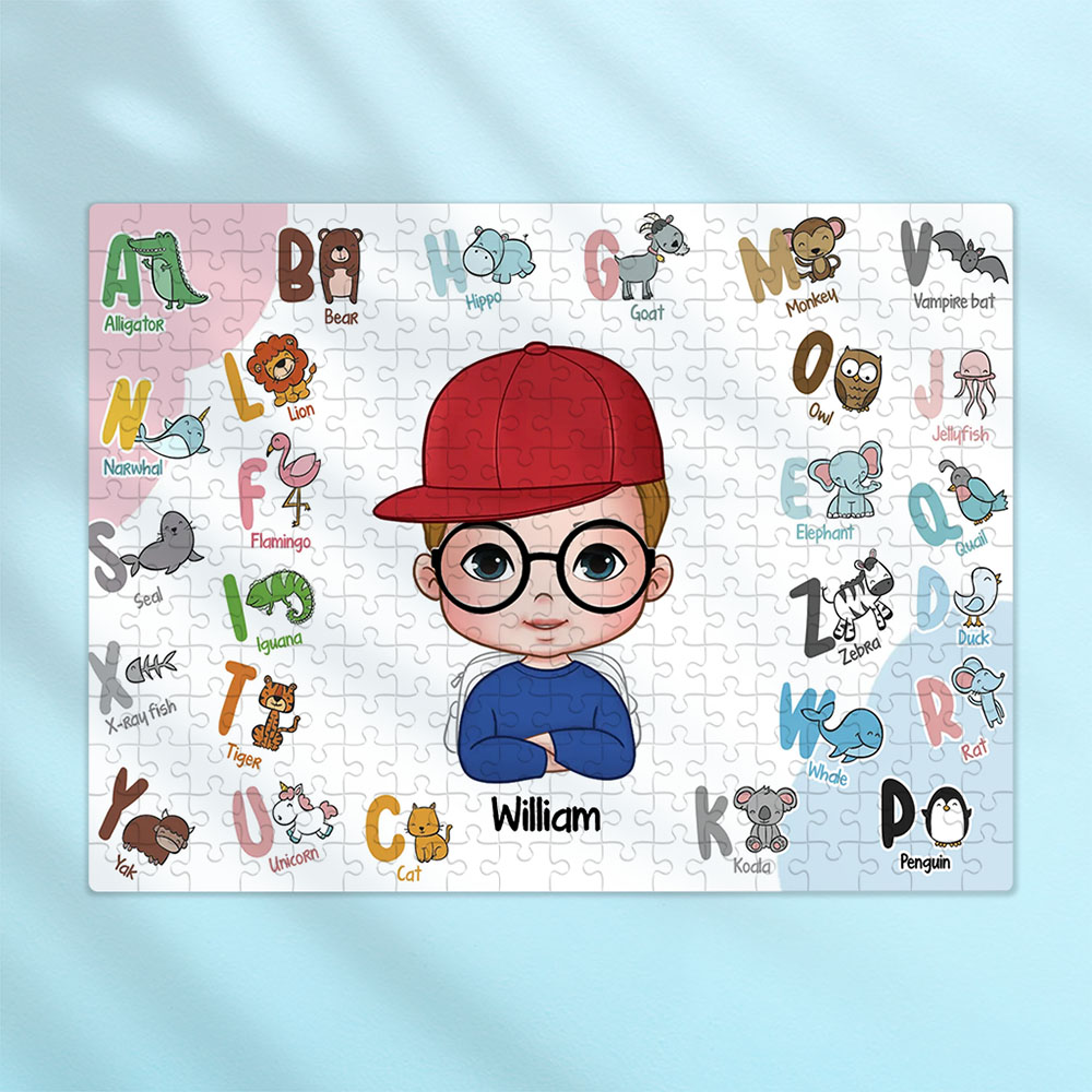 Kids Custom Jigsaw Puzzle | Personalized Name Puzzle Cute Animal Alphabet Puzzle - CustWit