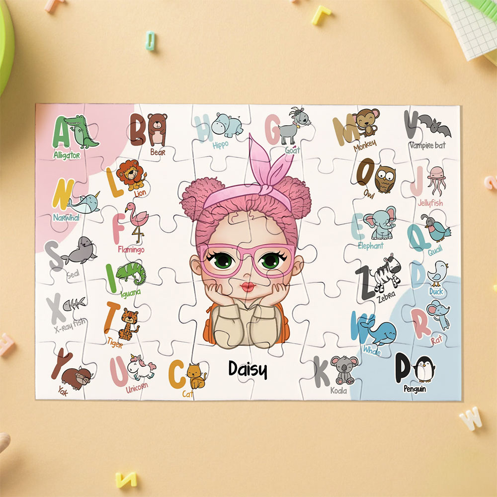 Kids Custom Jigsaw Puzzle | Personalized Name Puzzle Cute Animal Alphabet Puzzle - CustWit