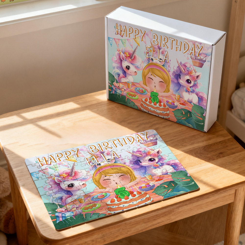 Custom Birthday Jigsaw Puzzle for Kids | Personalized Name & Age Gift with Cute Cartoon Design - CustWit