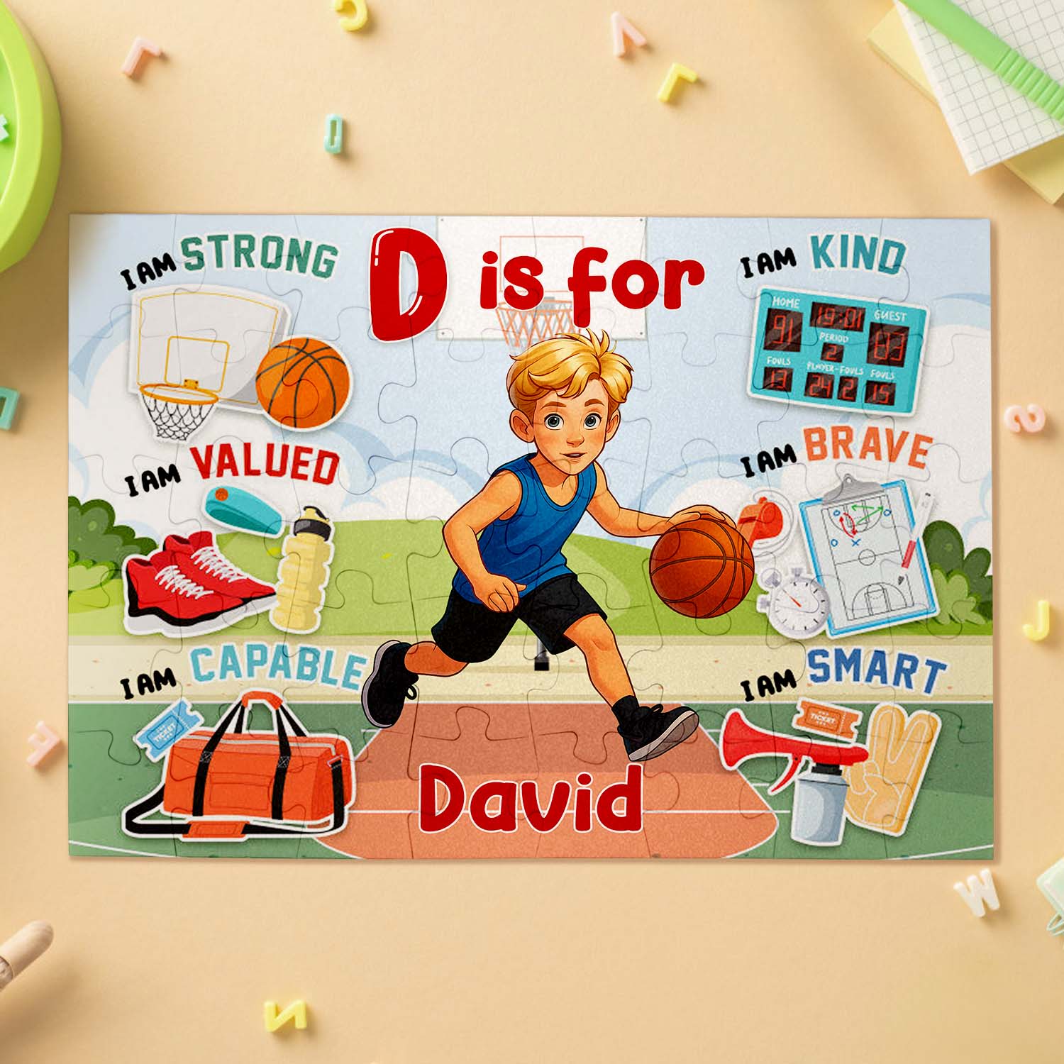 Personalized Cartoon Kids Puzzle Custom Photo & Name Fun Gift for Sports Kids - CustWit