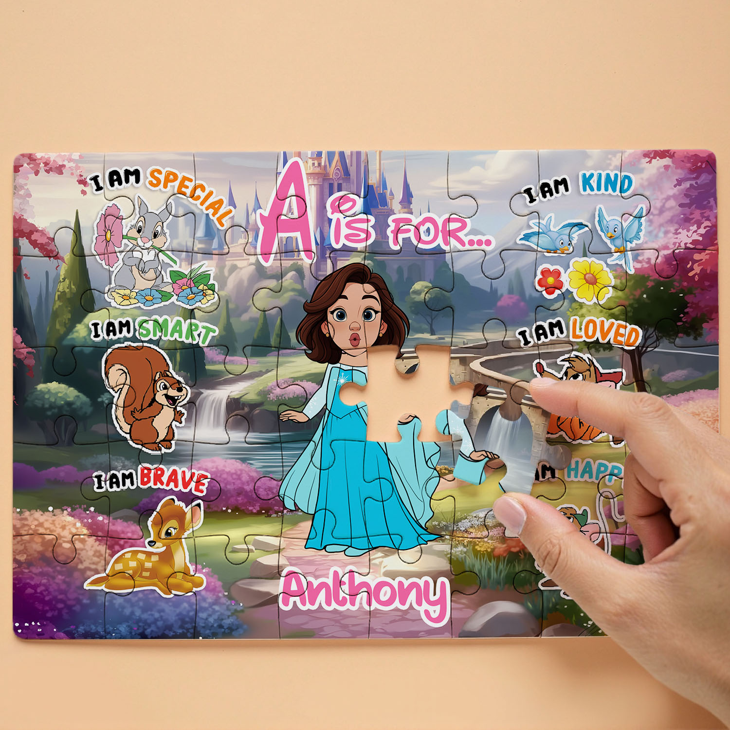 Personalized Cartoon Kids Puzzle Custom Face, Outfit, Background & Name | Fun Learning Gift for Children - CustWit