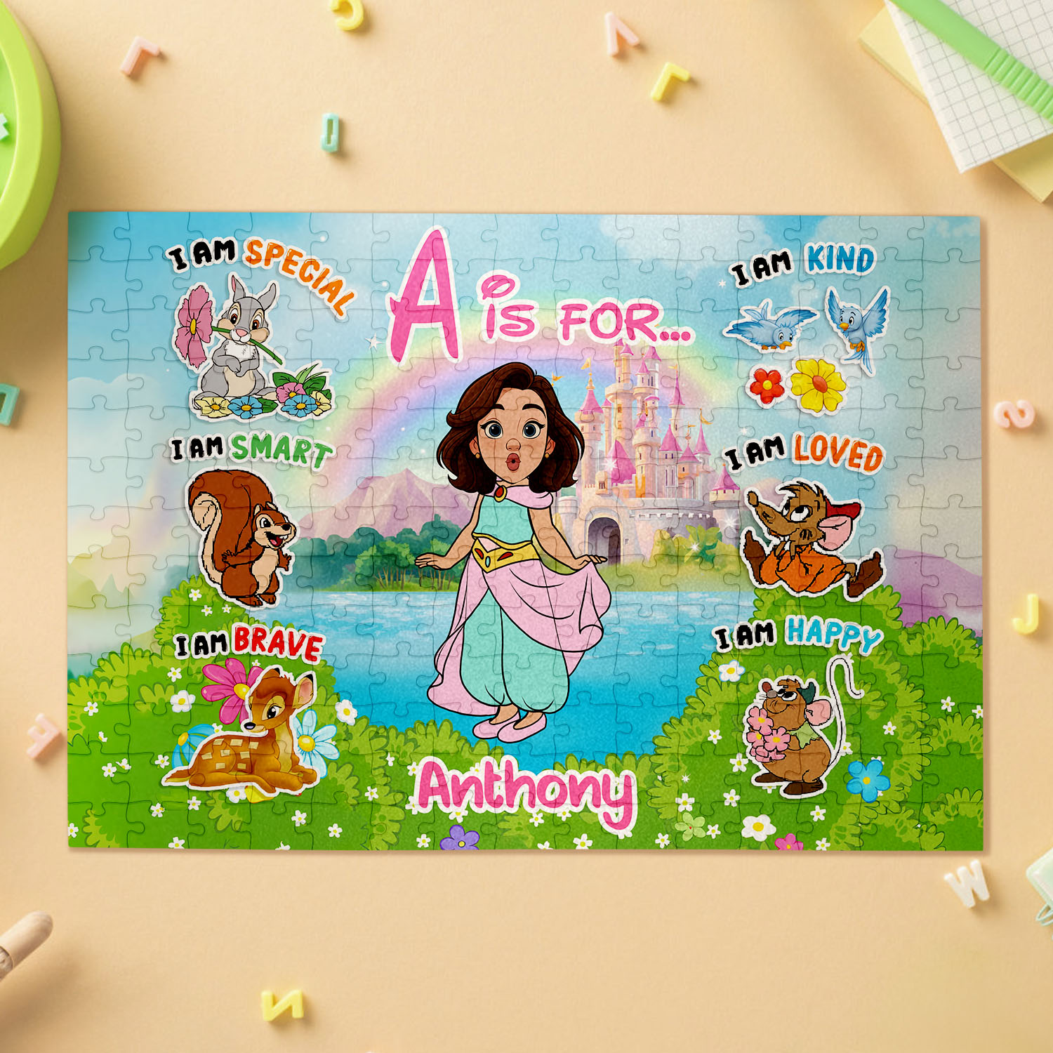 Personalized Cartoon Kids Puzzle Custom Face, Outfit, Background & Name | Fun Learning Gift for Children - CustWit