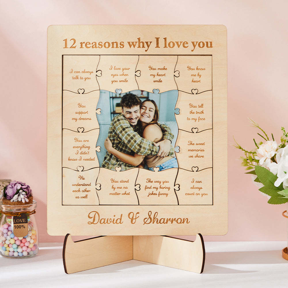 12 Reasons Why I Love You Custom Photo Name Acrylic Wooden Puzzle - CustWit