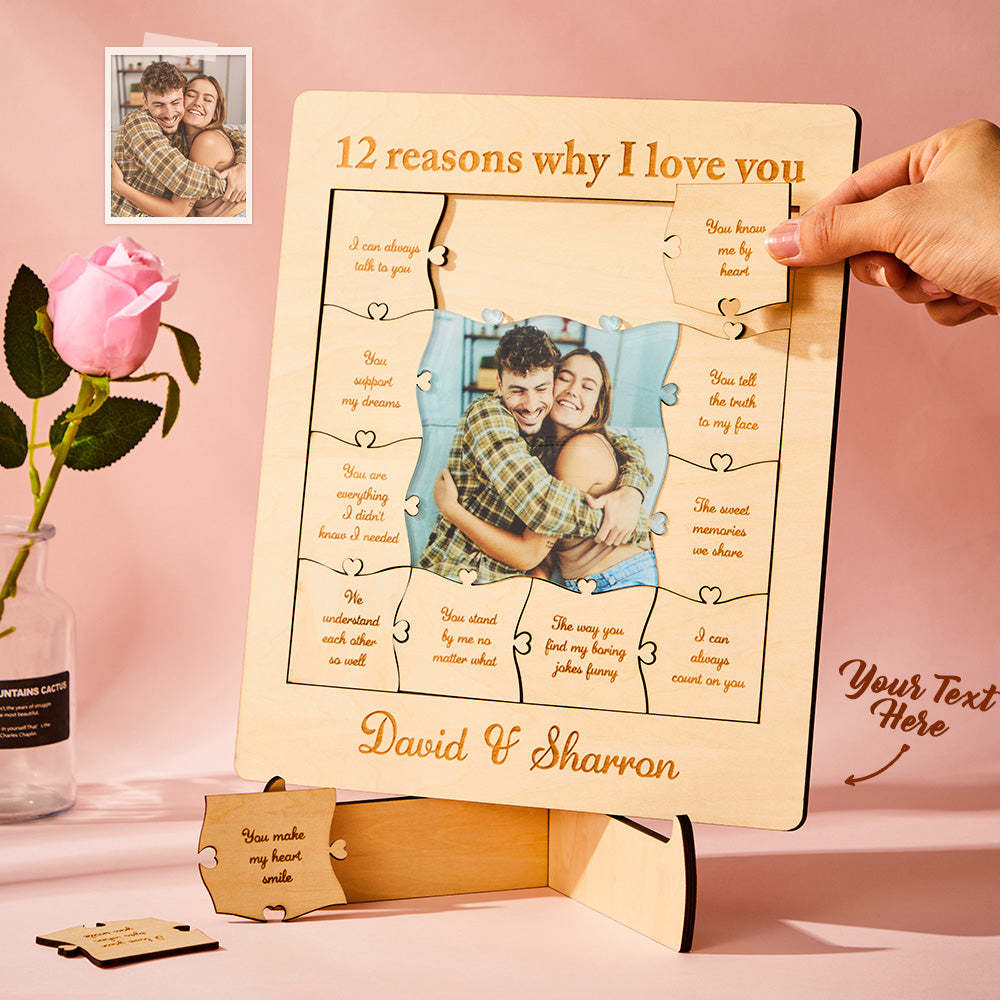 12 Reasons Why I Love You Custom Photo Name Acrylic Wooden Puzzle - CustWit