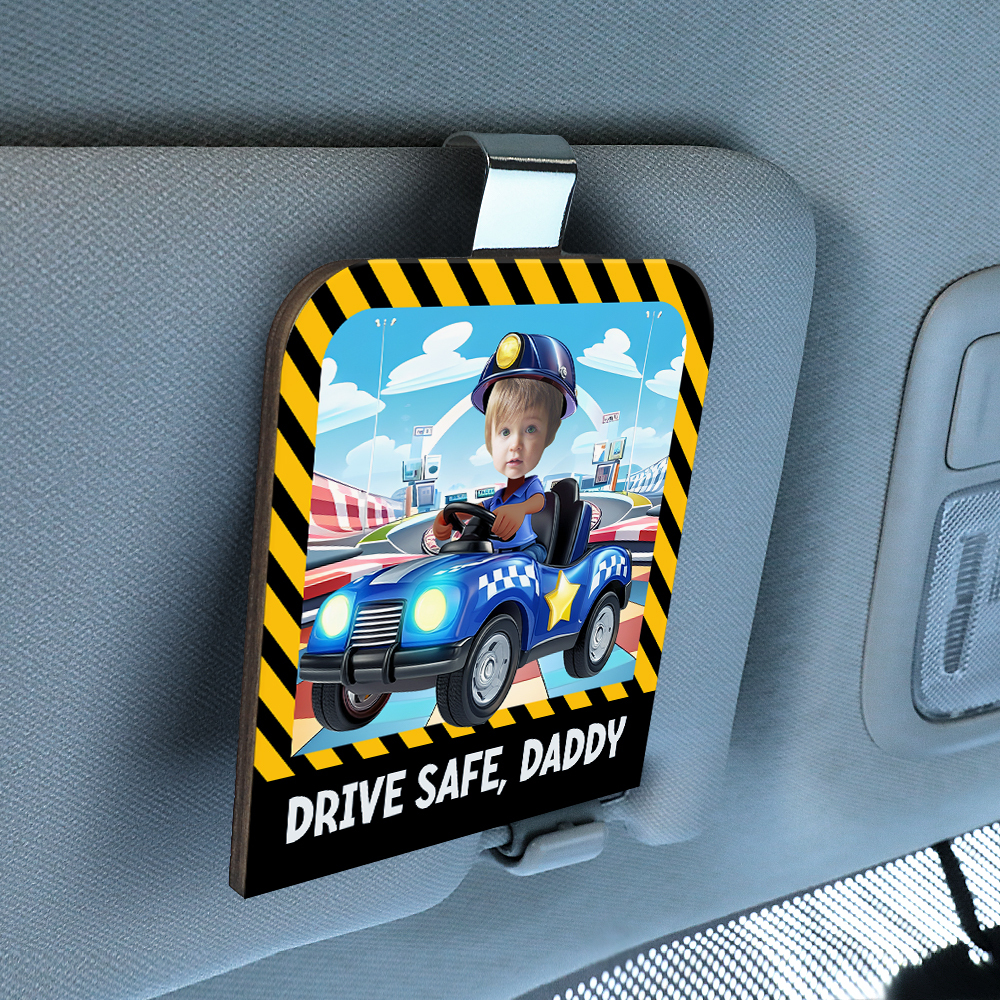 Personalized Photo Wooden Car Visor Clip Drive Safe, Daddy - CustWit