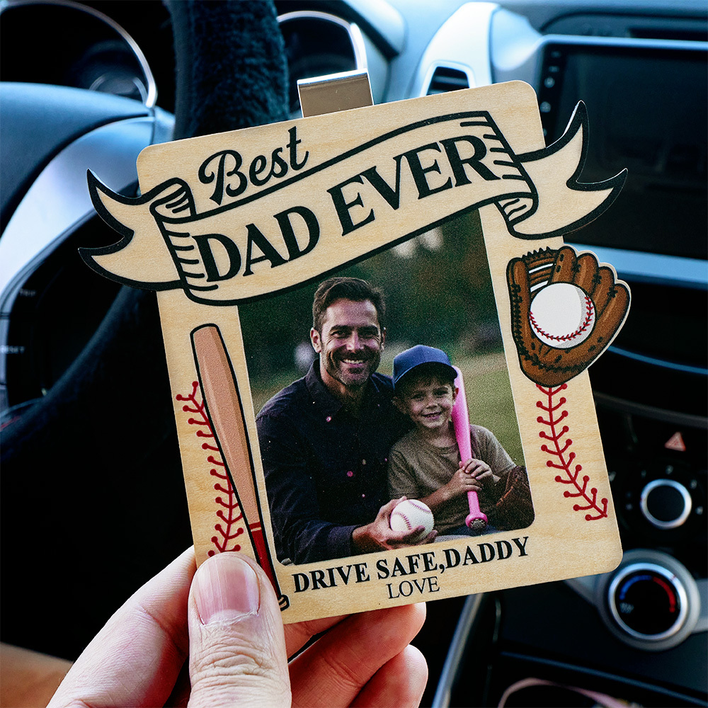 Personalized Photo Wooden Car Visor Clip Drive Safe Daddy Love From Biggest Fans - CustWit