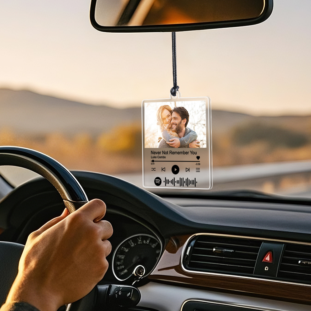 Custom Photo & Spotify Music Acrylic Car Ornament - Personalized Memorial Gift for Friends, Couples, Dad