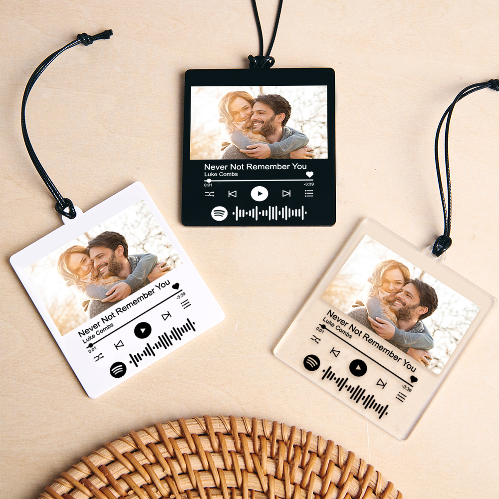 Custom Photo & Spotify Music Acrylic Car Ornament - Personalized Memorial Gift for Friends, Couples, Dad