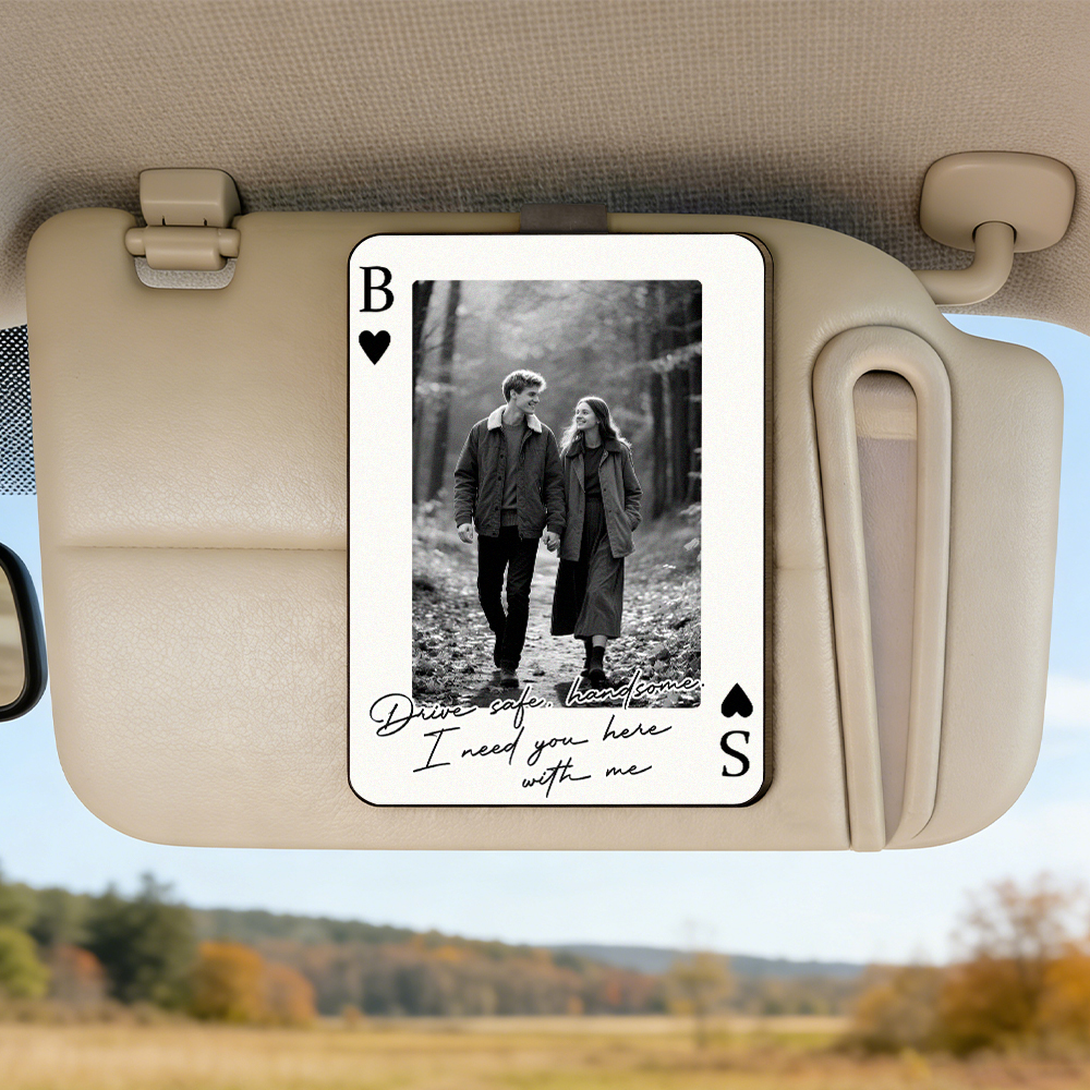 Custom Photo Playing Cards Car Visor Clip – Personalized Wooden Poker-Style Car Photo Clip Valentine’s Day Gift
