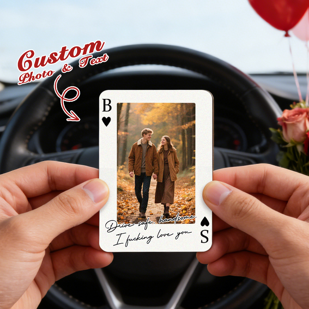 Personalized Play Cards Car Photo Holder – Custom Sun Visor Clip | Couple Gift