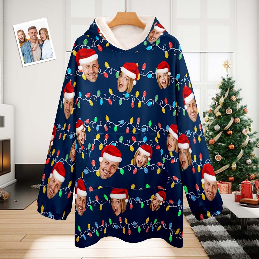 Custom Face Adult Unisex Blanket Pajamas Personalized Photo Christmas Family Xmas Leds Pajamas Merry Christmas - CustWitAU