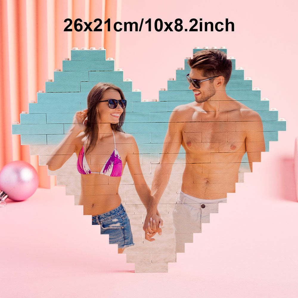 Custom Photo Building Brick Personalized Music Code Block Heart Shaped Photo Block Gifts for Her - CustWit
