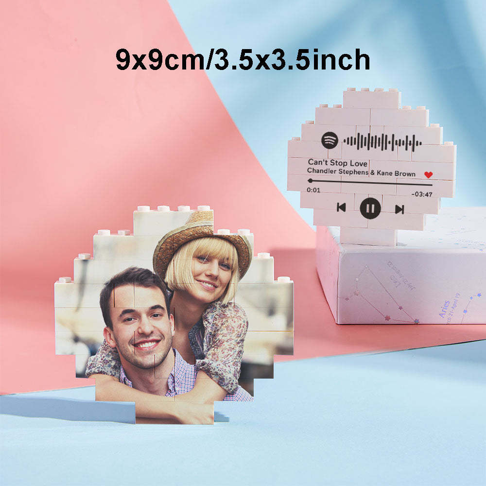Custom Photo Building Brick Personalized Music Code Block Heart Shaped Photo Block Gifts for Her - CustWit