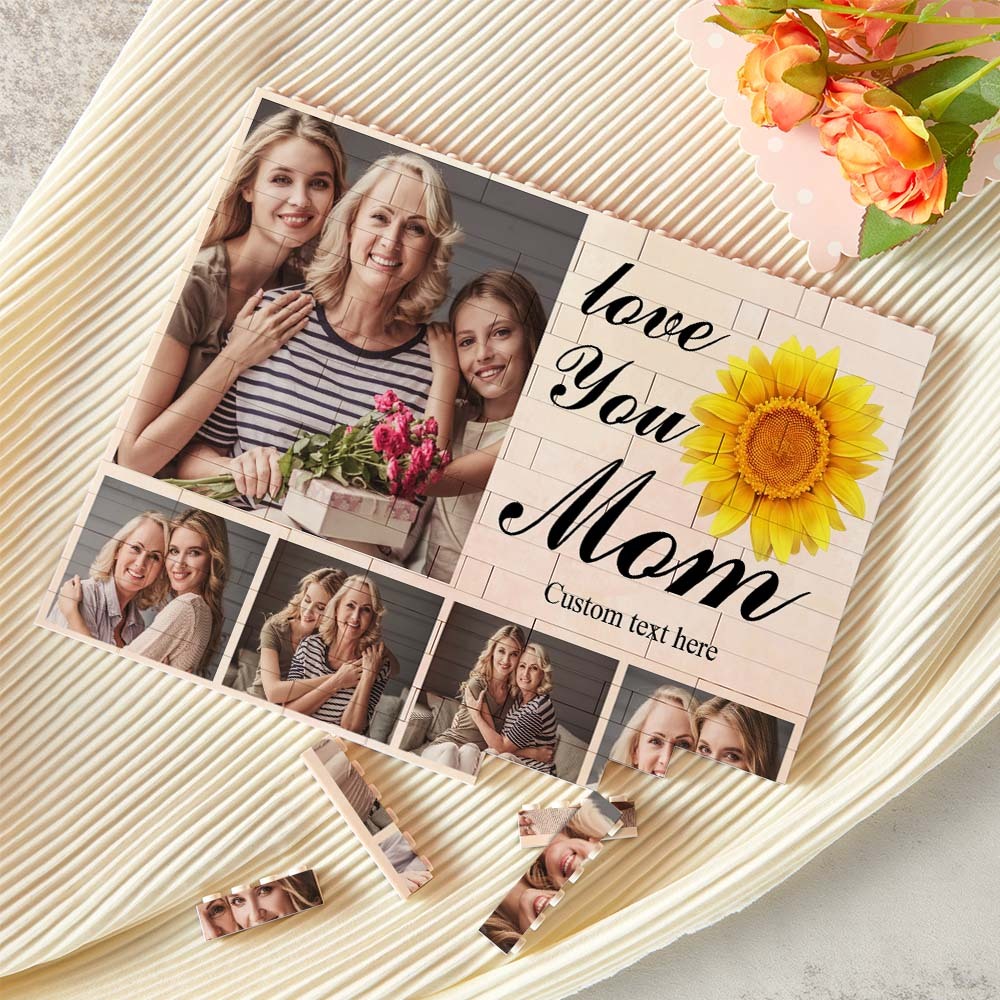 Custom Building Block Puzzle Horizontal Trio Photo Brick Love You Mom Mother's Day Gift - CustWit
