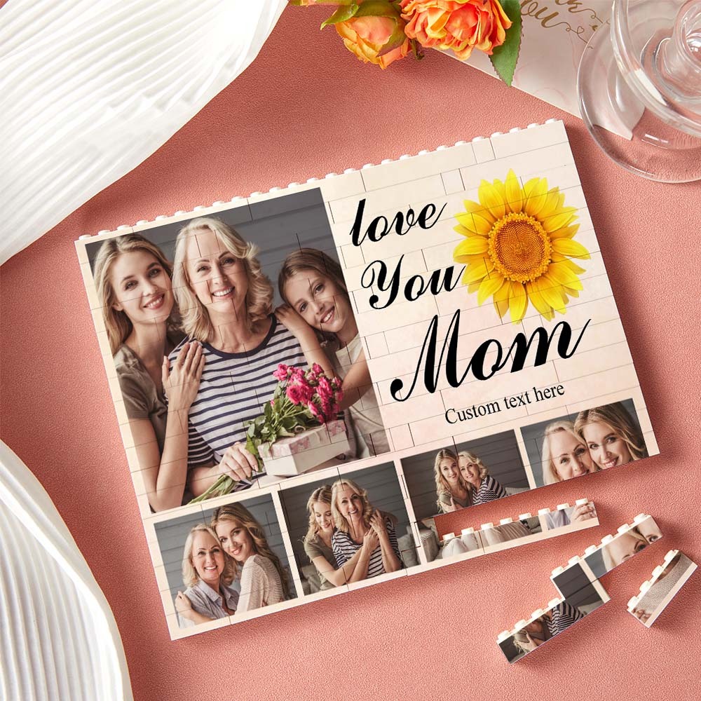 Custom Building Block Puzzle Horizontal Trio Photo Brick Love You Mom Mother's Day Gift - CustWit