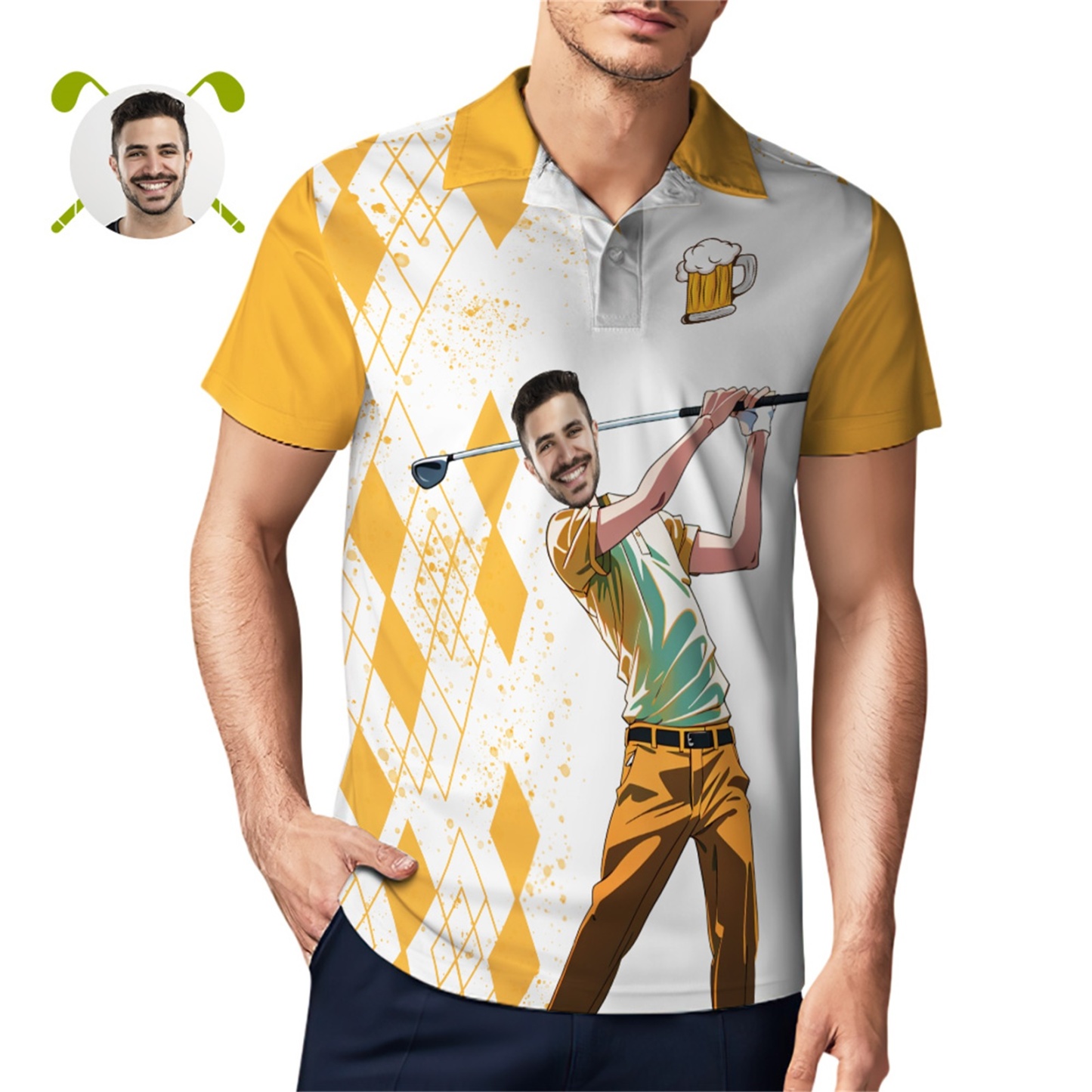 Custom Face Golf Polo Shirt Personalized Men’s All Over Print Polo Shirt 6 Styles