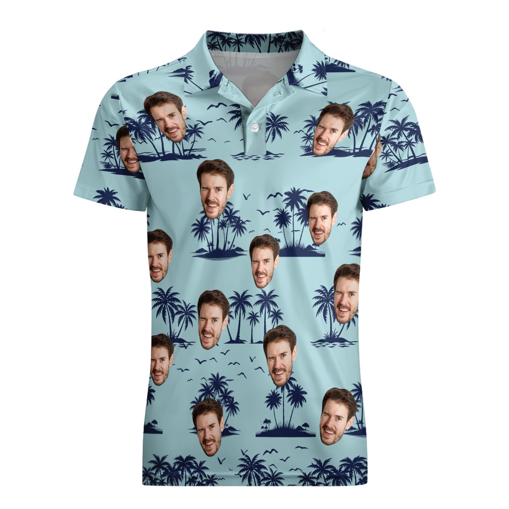 Personalized Polo Face Shirt Custom Coconut Tree Golf Shirts For Him Aloha Beach Shirt For Men