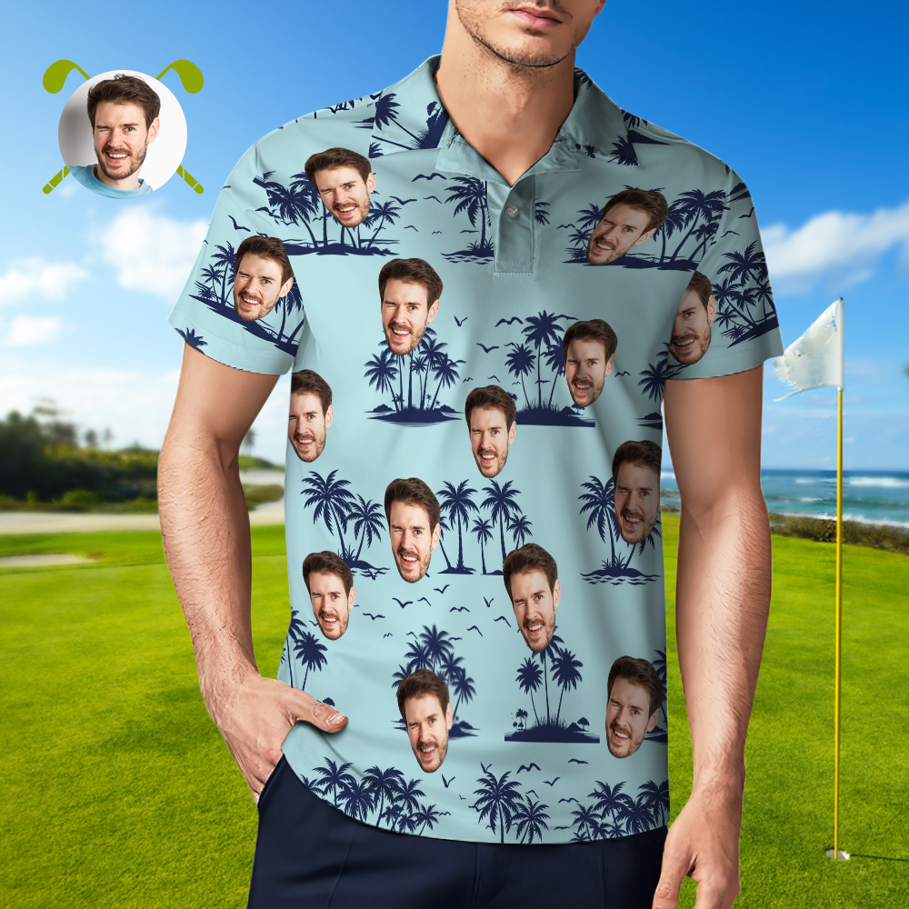 Personalized Polo Face Shirt Custom Coconut Tree Golf Shirts For Him Aloha Beach Shirt For Men